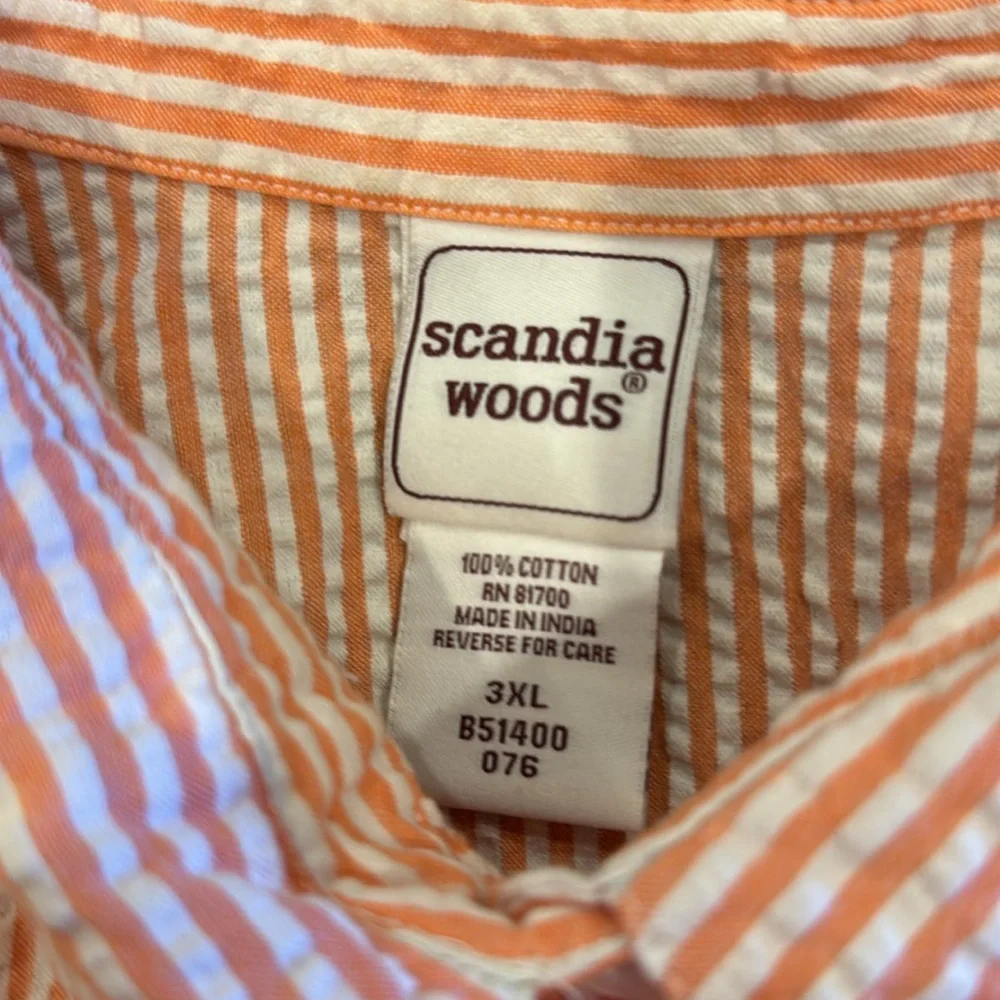 Women's Orange Striped Seersucker Short Sleeve Button Up Shirt, 3X - Picture 2 of 2